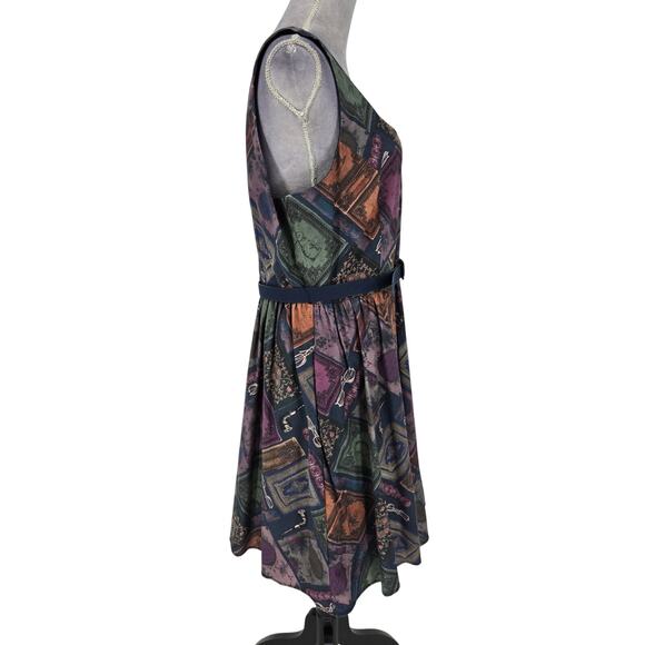 ModCloth Dress Womens XL Geometric Cotton Back Zip Fit n Flare Belted Lined - Picture 12 of 13